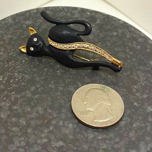 Vintage Diamong & Gold Black Cat Pin